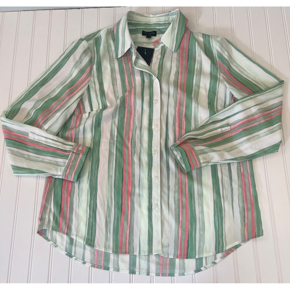 NWT The Limited Sea Green Multi Stripe Button Down Blouse Career Academia Large
